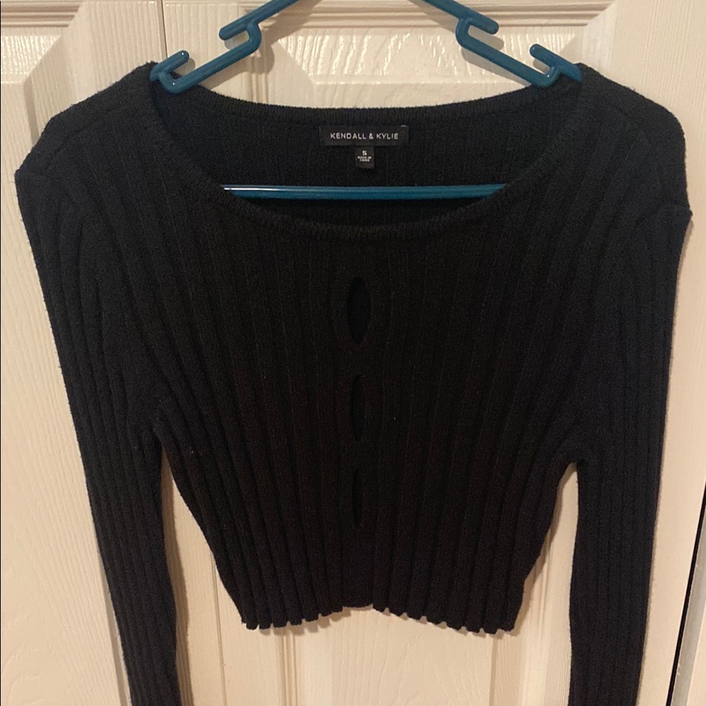 Kendall & Kylie Black Ribbed Sweater